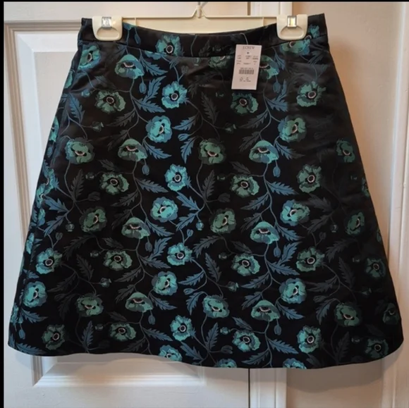 J. Crew Emmie Poppy A-line Black & Green Lined Skirt Size 4, New With Tags - Picture 15 of 16